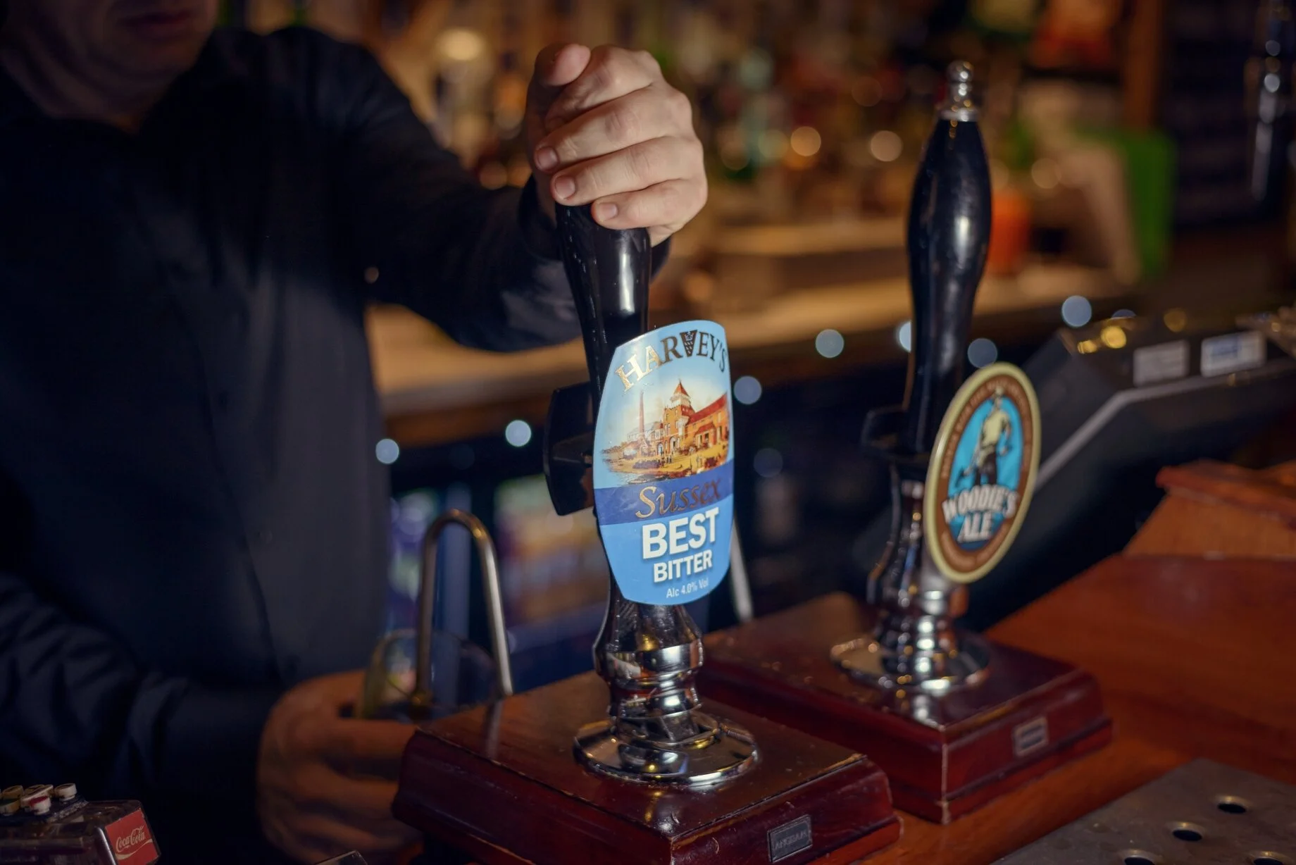 Cask ale pulled at the bar