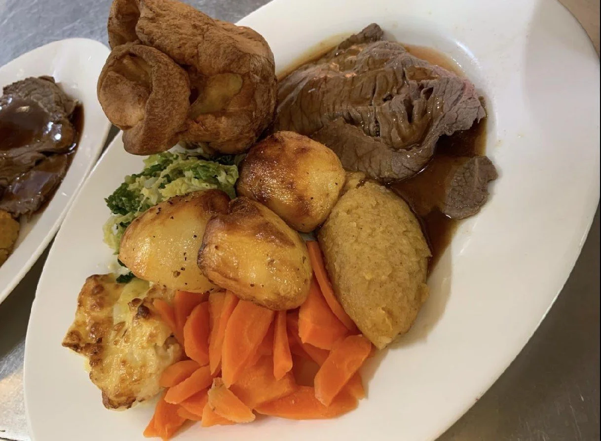 Sunday roast with Yorkshire pudding and roast potatoes